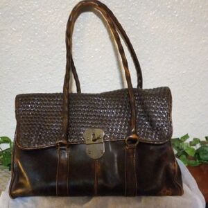 Elegant Brown Cowhide  Italian Leather Tote Bag